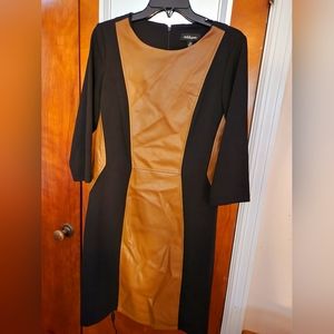 Size 14 black and beige stretch midi dress